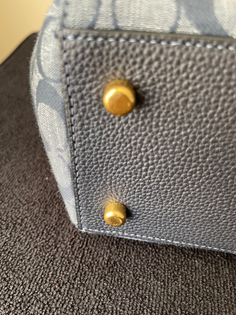 Coach Signature Navy Patterned Tote with Tan Leather Tag - Picture 6 of 9